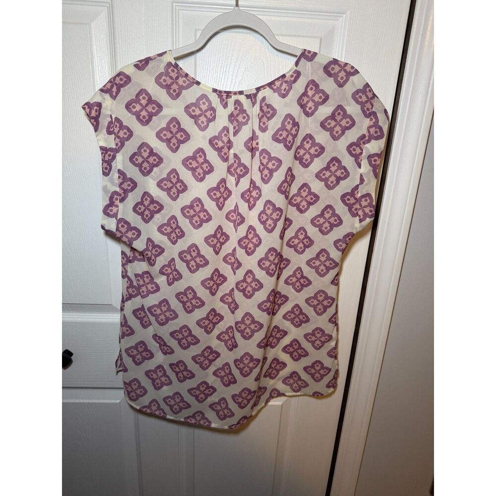 Daniel Rainn Purple Pink Geometric Sheer Blouse Women's Large - Picture 2 of 4